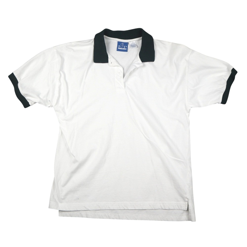 EP‎ Pro  Mens Large White Cotton Polo Shirt Forest Green Trim Vintage 90s Preppy